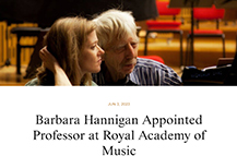 女高音歌唱家芭芭拉·汉尼根担任英国皇家音乐学院教授