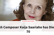 芬兰作曲家凯亚·萨里亚霍去世，享年70岁